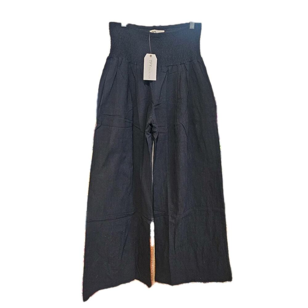 TFY Collection Black Wide-Leg Cotton Pants Endless Moon Resort Wear Pants Lux